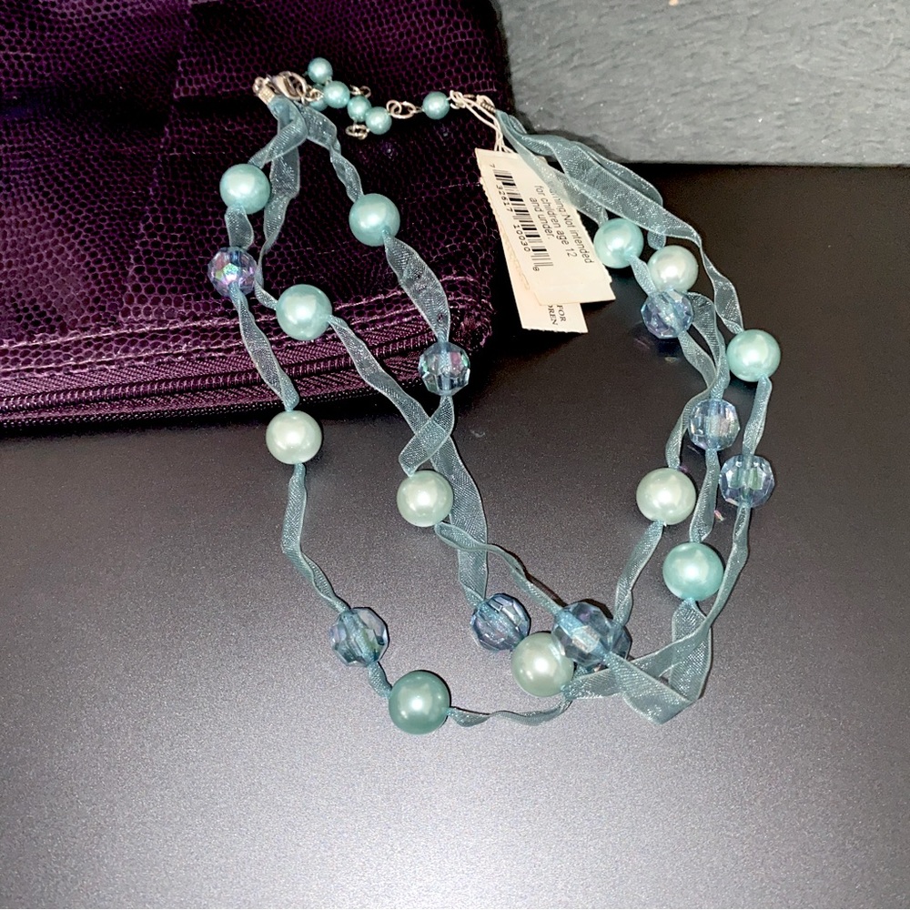3 Strand Beaded & Jeweled Necklace (Baby Blue) by Jillian Michel